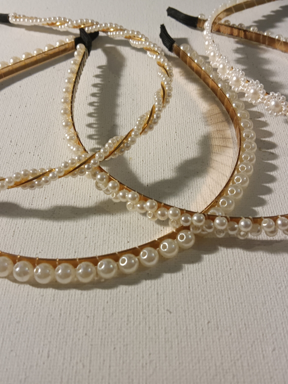 Pearl Trim Gold Headbands - Set of Four